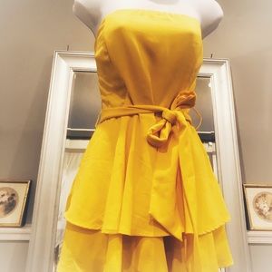 Canary yellow strapless dress